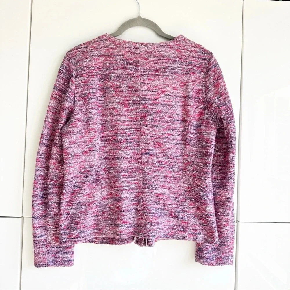 J. Crew Poppy Micro Tweed Jacket Size Medium Pink Purple Two Way Zip Pockets
